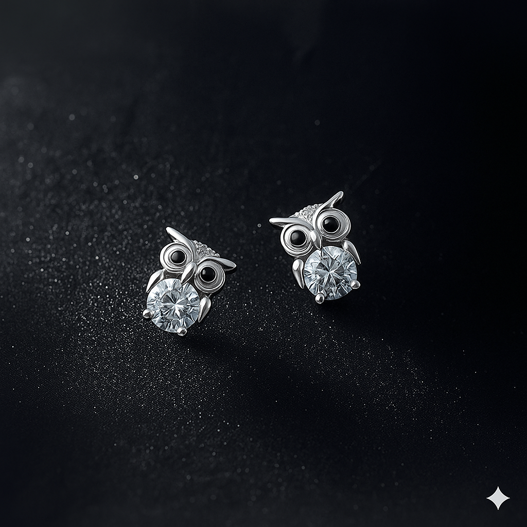 Nyvele MODIAN 925 Sterling Silver Zircon Owl Stud Earrings – for Women