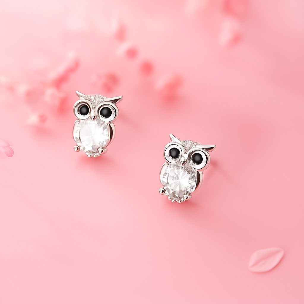 Nyvele MODIAN 925 Sterling Silver Zircon Owl Stud Earrings – for Women