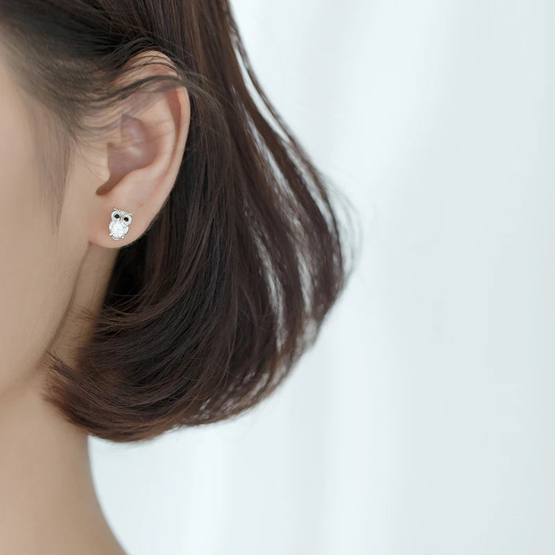 Nyvele MODIAN 925 Sterling Silver Zircon Owl Stud Earrings – for Women