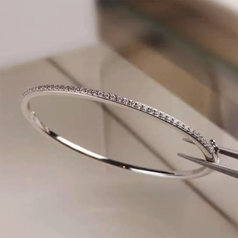 Nyvele Sterling Silver Gold Bangle with Diamonds – Women’s Wedding Jewelry 6cm