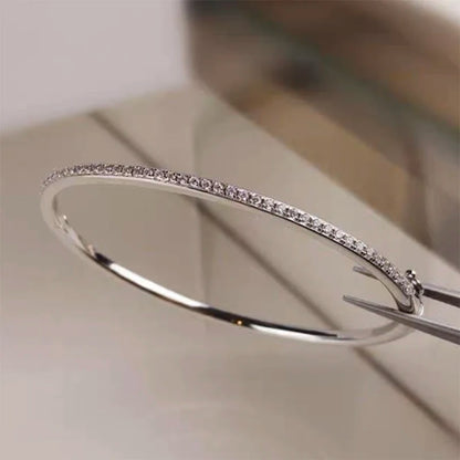 Nyvele Sterling Silver Gold Bangle with Diamonds – Women’s Wedding Jewelry 6cm