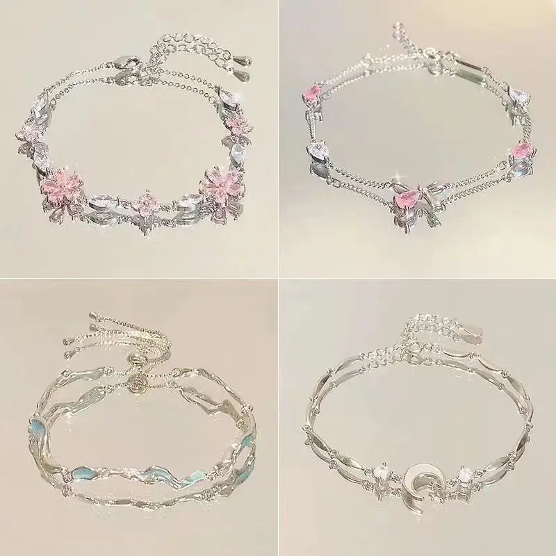 Nyvele Steel Butterfly Cherry Blossom Bracelet with Pink Zircon – For Woman's