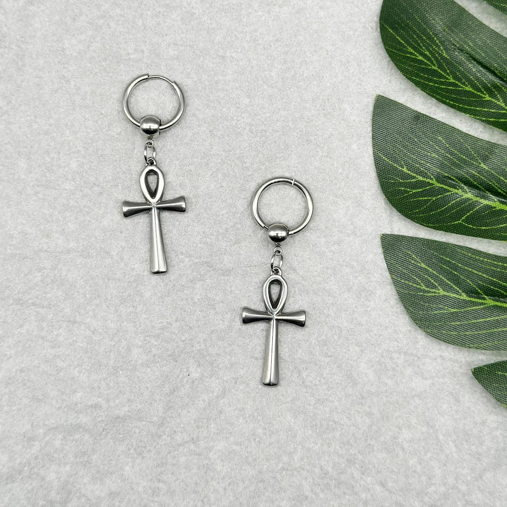 Nyvele Egyptian Ankh Cross Drop Earrings – Stainless Steel Key of Life