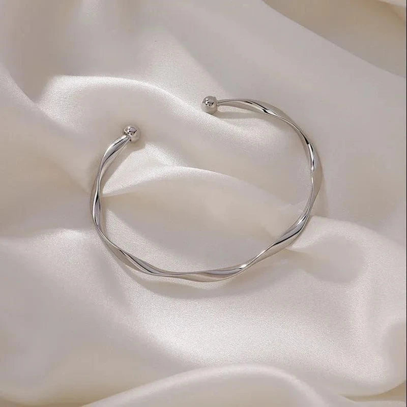 Nyvele Mobius Smooth Cuff Open Bracelet for Women – Simple Wedding Jewelry Gift