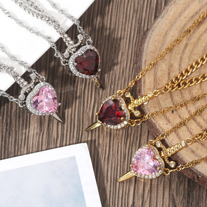 Nyvele Heart Sword Pendant Necklace – Couple Jewelry