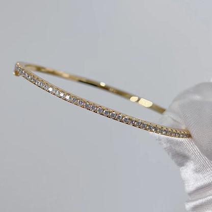 Nyvele Sterling Silver Gold Bangle with Diamonds – Women’s Wedding Jewelry 6cm