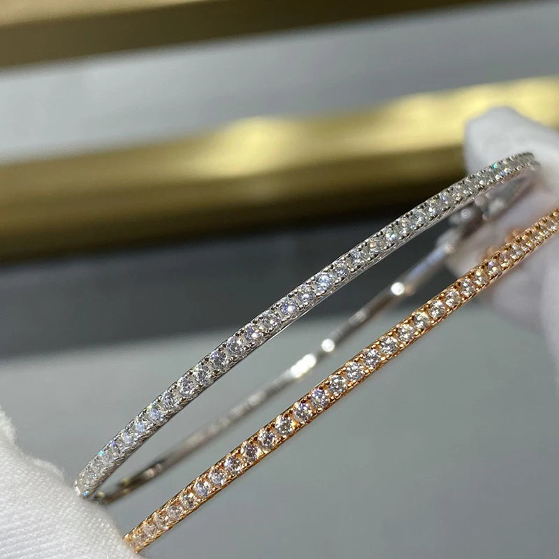 Nyvele Sterling Silver Gold Bangle with Diamonds – Women’s Wedding Jewelry 6cm