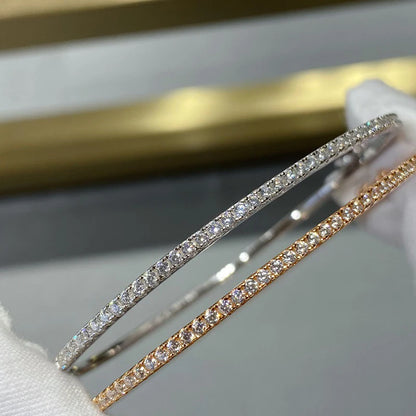 Nyvele Sterling Silver Gold Bangle with Diamonds – Women’s Wedding Jewelry 6cm
