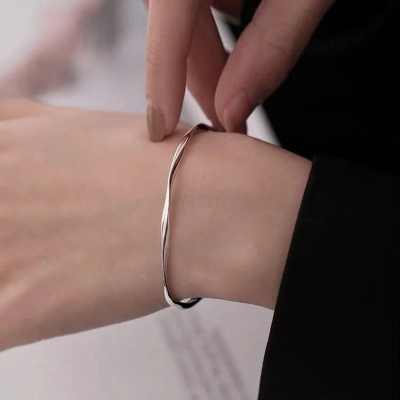 Nyvele Mobius Smooth Cuff Open Bracelet for Women – Simple Wedding Jewelry Gift