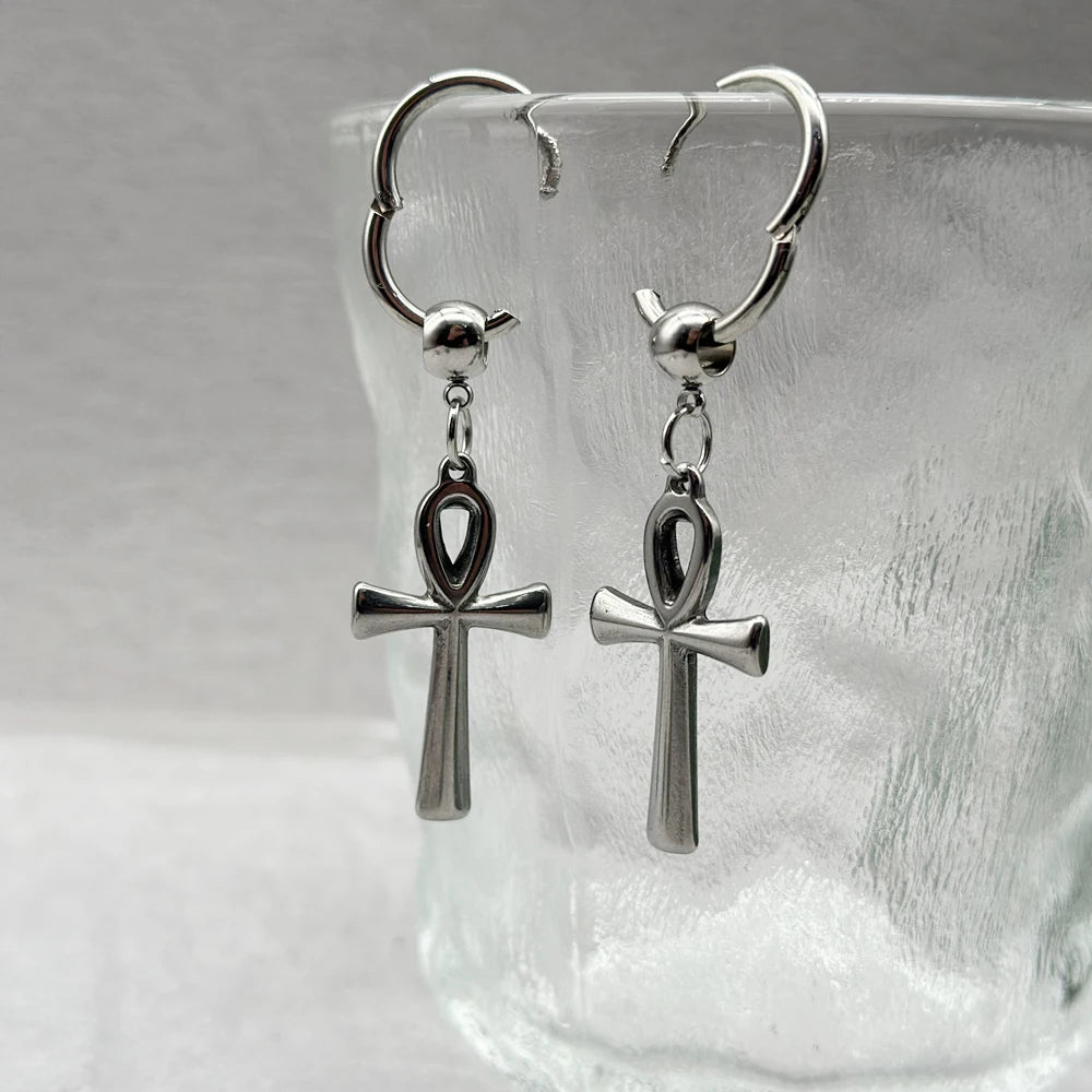 Nyvele Egyptian Ankh Cross Drop Earrings – Stainless Steel Key of Life