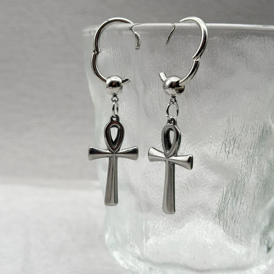 Nyvele Egyptian Ankh Cross Drop Earrings – Stainless Steel Key of Life