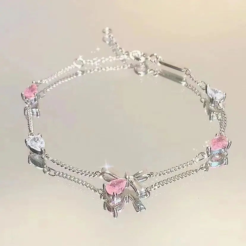 Nyvele Steel Butterfly Cherry Blossom Bracelet with Pink Zircon – For Woman's