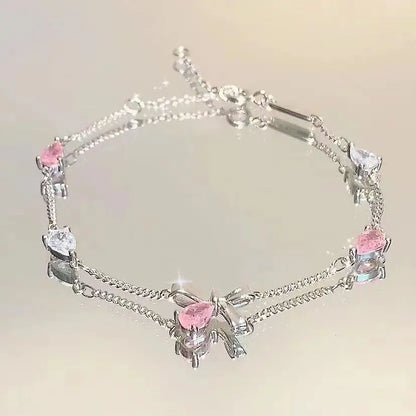 Nyvele Steel Butterfly Cherry Blossom Bracelet with Pink Zircon – For Woman's