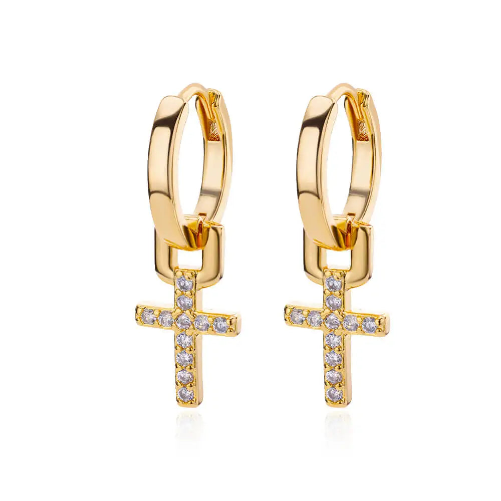Nyvele Stainless Steel Zircon Cross Dangle Earrings for Women & Couples