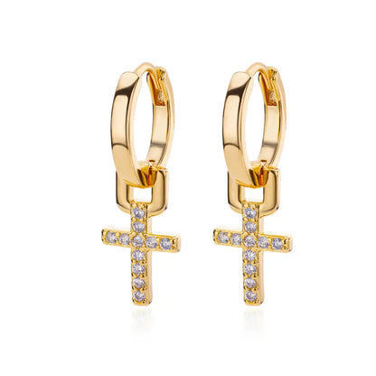 Nyvele Stainless Steel Zircon Cross Dangle Earrings for Women & Couples