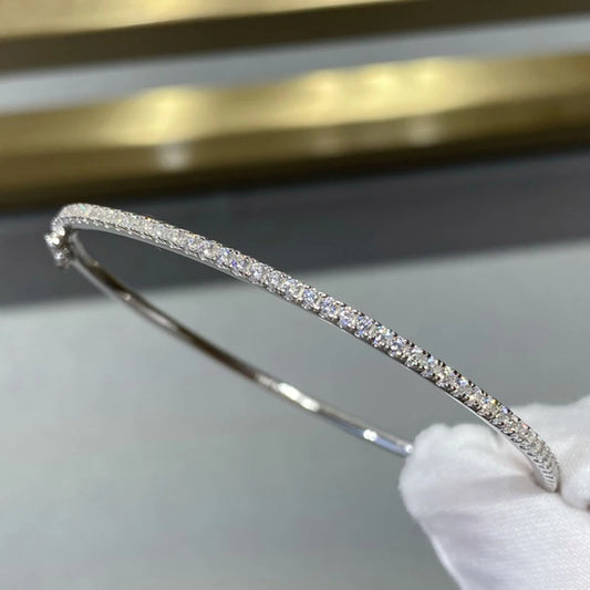 Nyvele Sterling Silver Gold Bangle with Diamonds – Women’s Wedding Jewelry 6cm