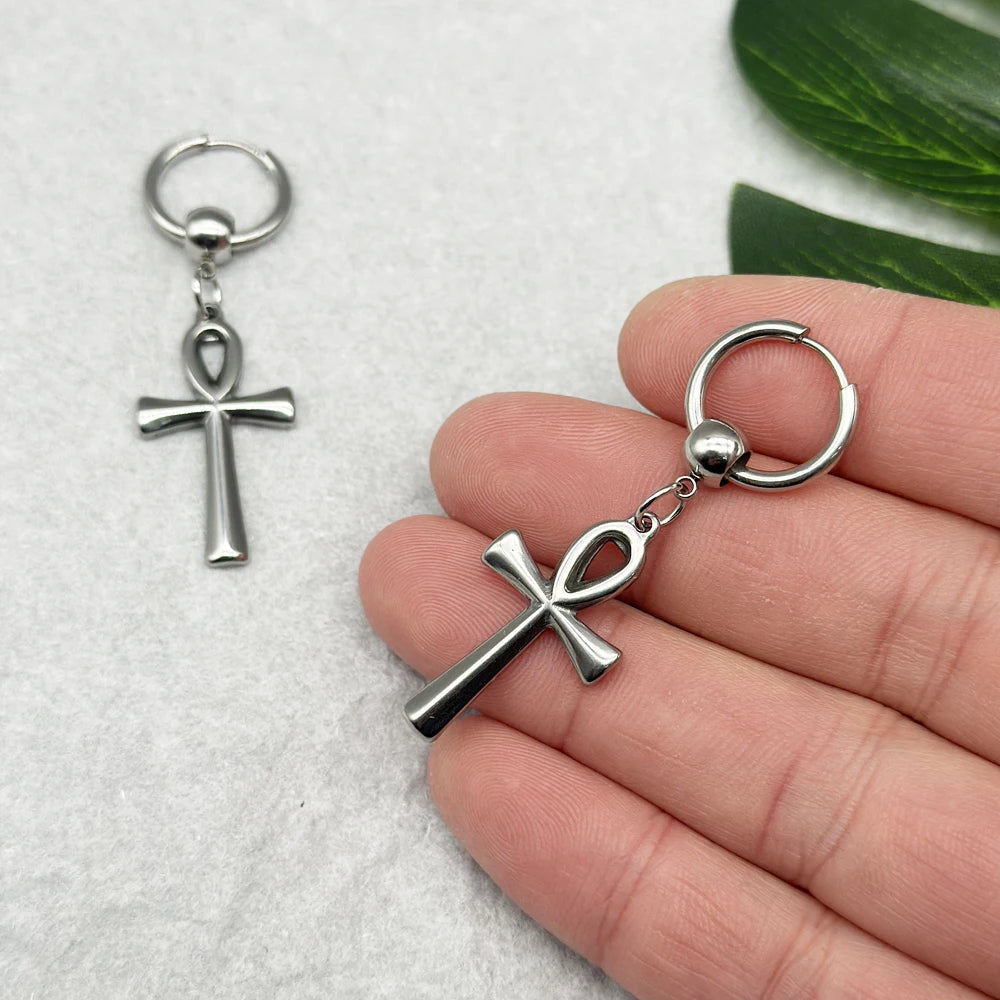 Nyvele Egyptian Ankh Cross Drop Earrings – Stainless Steel Key of Life