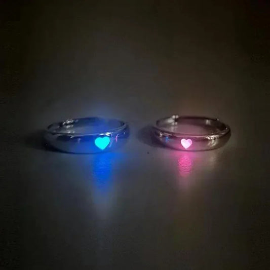 Nyvele Glowing Blue & Pink Heart Ring – Couple Jewelry for Couple
