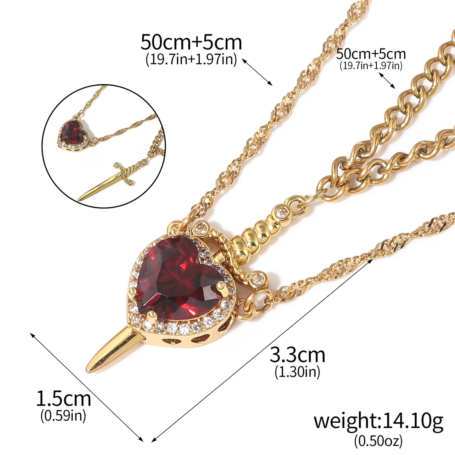 Nyvele Heart Sword Pendant Necklace – Couple Jewelry