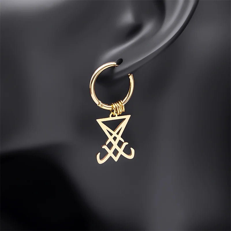 Nyvele Lucifer Sigil Satan Hoop Earrings – Gothic Occult Stainless Steel Jewelry