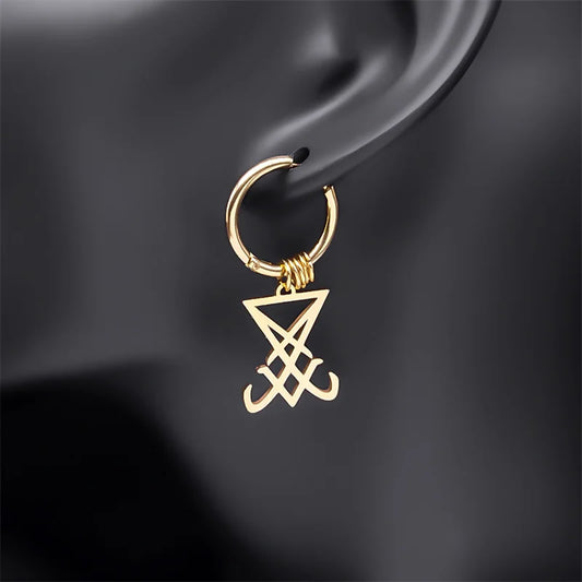 Nyvele Lucifer Sigil Satan Hoop Earrings – Gothic Occult Stainless Steel Jewelry