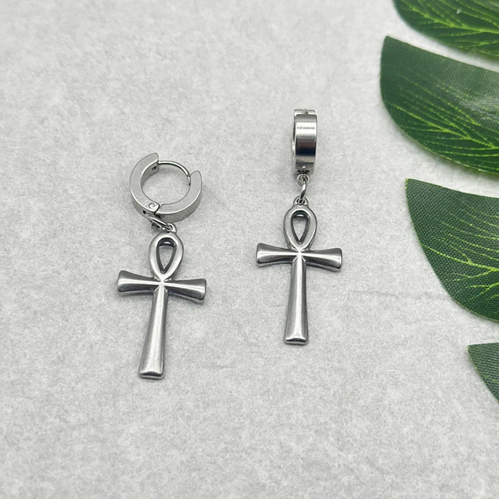 Nyvele Egyptian Ankh Cross Drop Earrings – Stainless Steel Key of Life