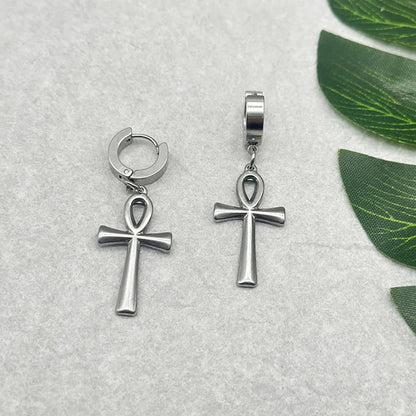 Nyvele Egyptian Ankh Cross Drop Earrings – Stainless Steel Key of Life