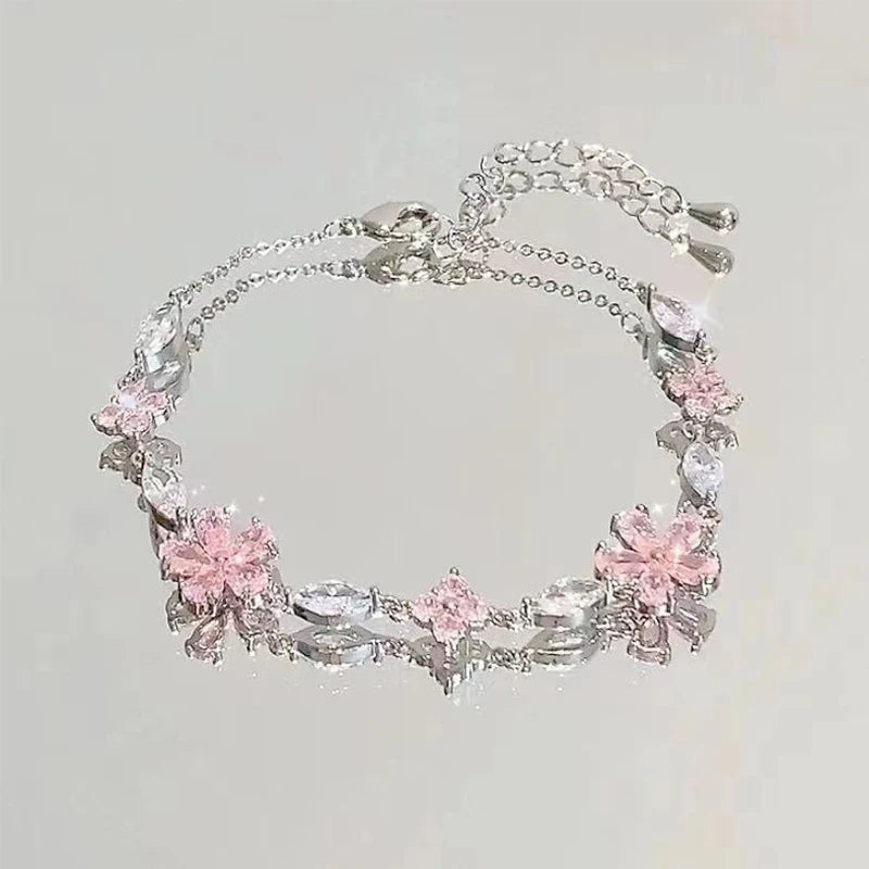 Nyvele Steel Butterfly Cherry Blossom Bracelet with Pink Zircon – For Woman's
