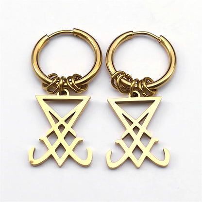 Nyvele Lucifer Sigil Satan Hoop Earrings – Gothic Occult Stainless Steel Jewelry