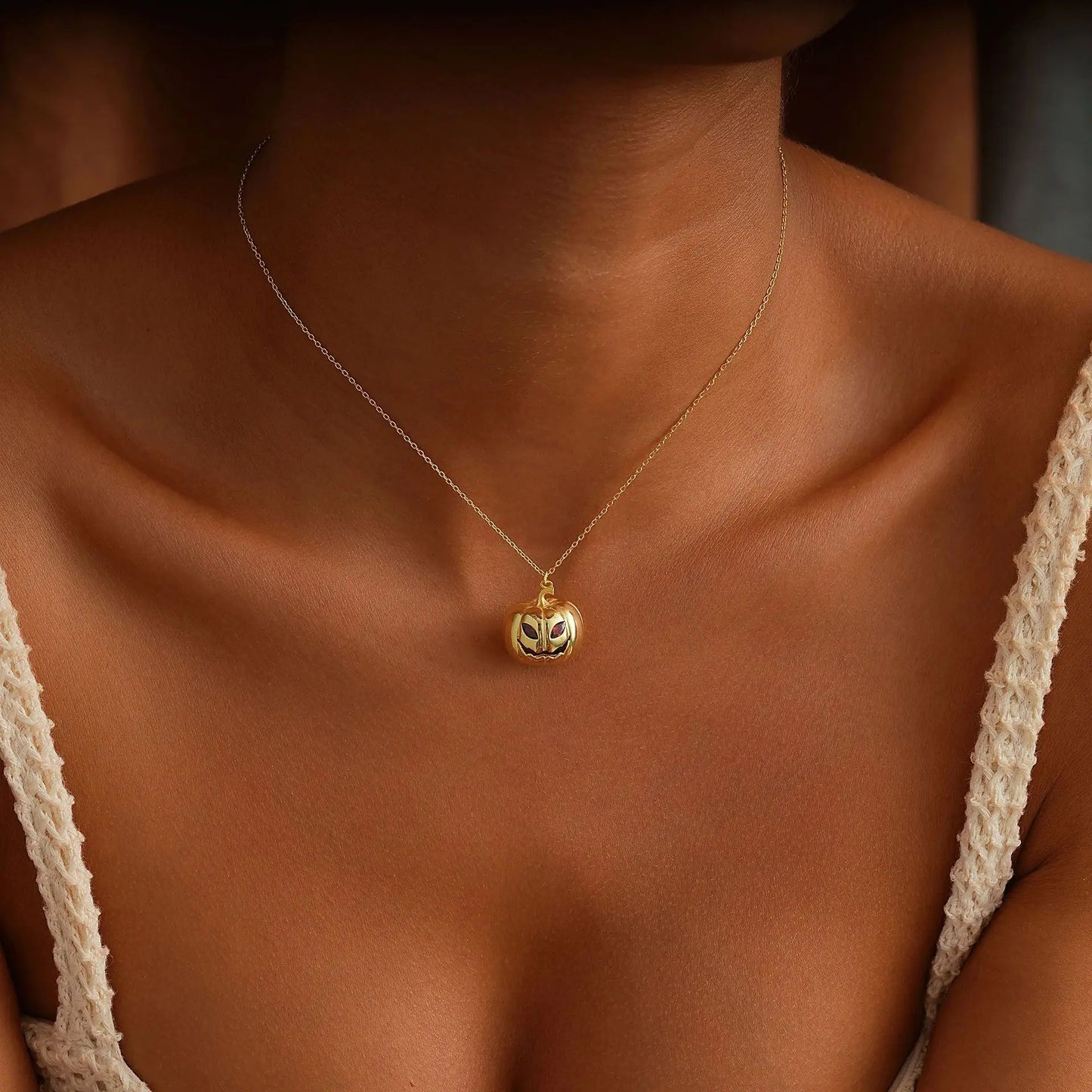 Nyvele Gold Plated Pumpkin Necklace – Simple Dainty Halloween Jewelry Gift