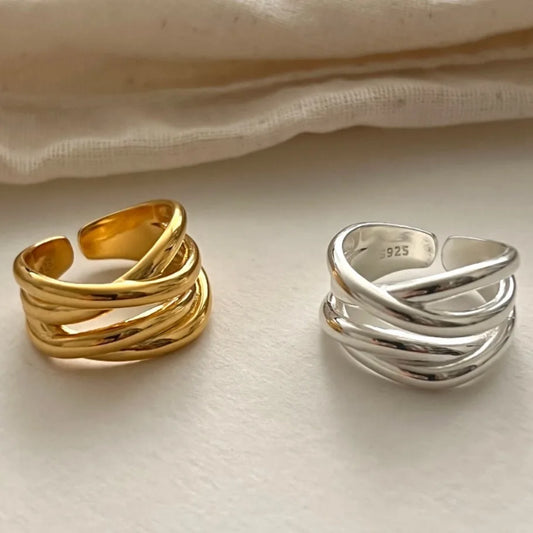 Nyvele Sterling Silver Geometric Gold Ring for Women – Handmade Fashion Jewelry