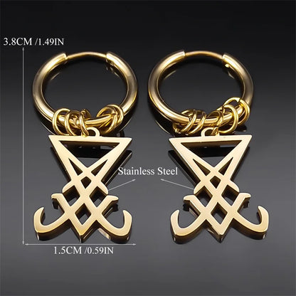 Nyvele Lucifer Sigil Satan Hoop Earrings – Gothic Occult Stainless Steel Jewelry