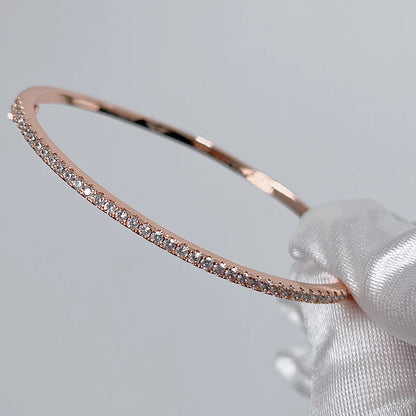 Nyvele Sterling Silver Gold Bangle with Diamonds – Women’s Wedding Jewelry 6cm