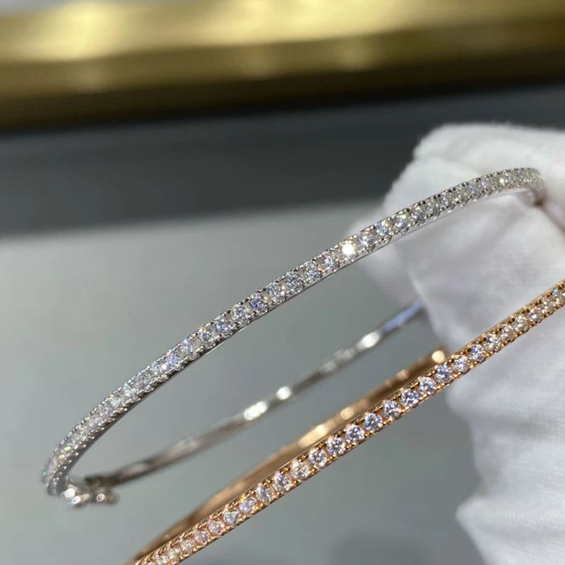Nyvele Sterling Silver Gold Bangle with Diamonds – Women’s Wedding Jewelry 6cm