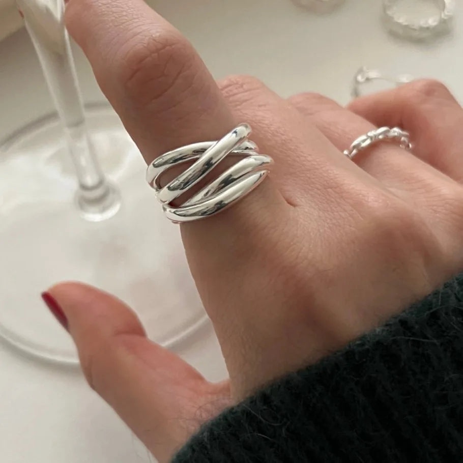 Nyvele Sterling Silver Geometric Gold Ring for Women – Handmade Fashion Jewelry